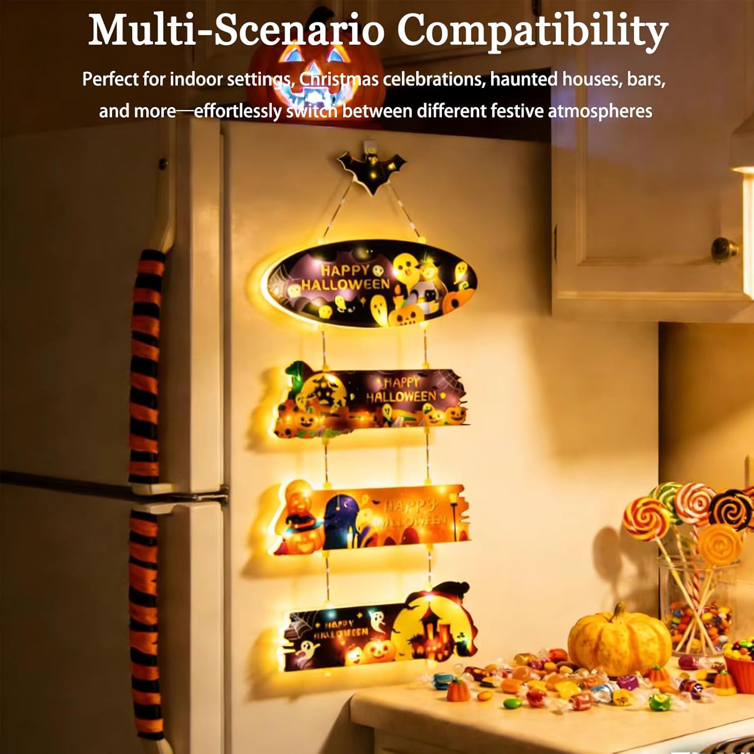 Halloween LED House Number Lights: 8 Lighting Modes with Timer, Battery-Powered, Waterproof Hanging Decorations—Door and Window Ambiance Lights Suitable for Indoor, Outdoor, Party (Multicolor)