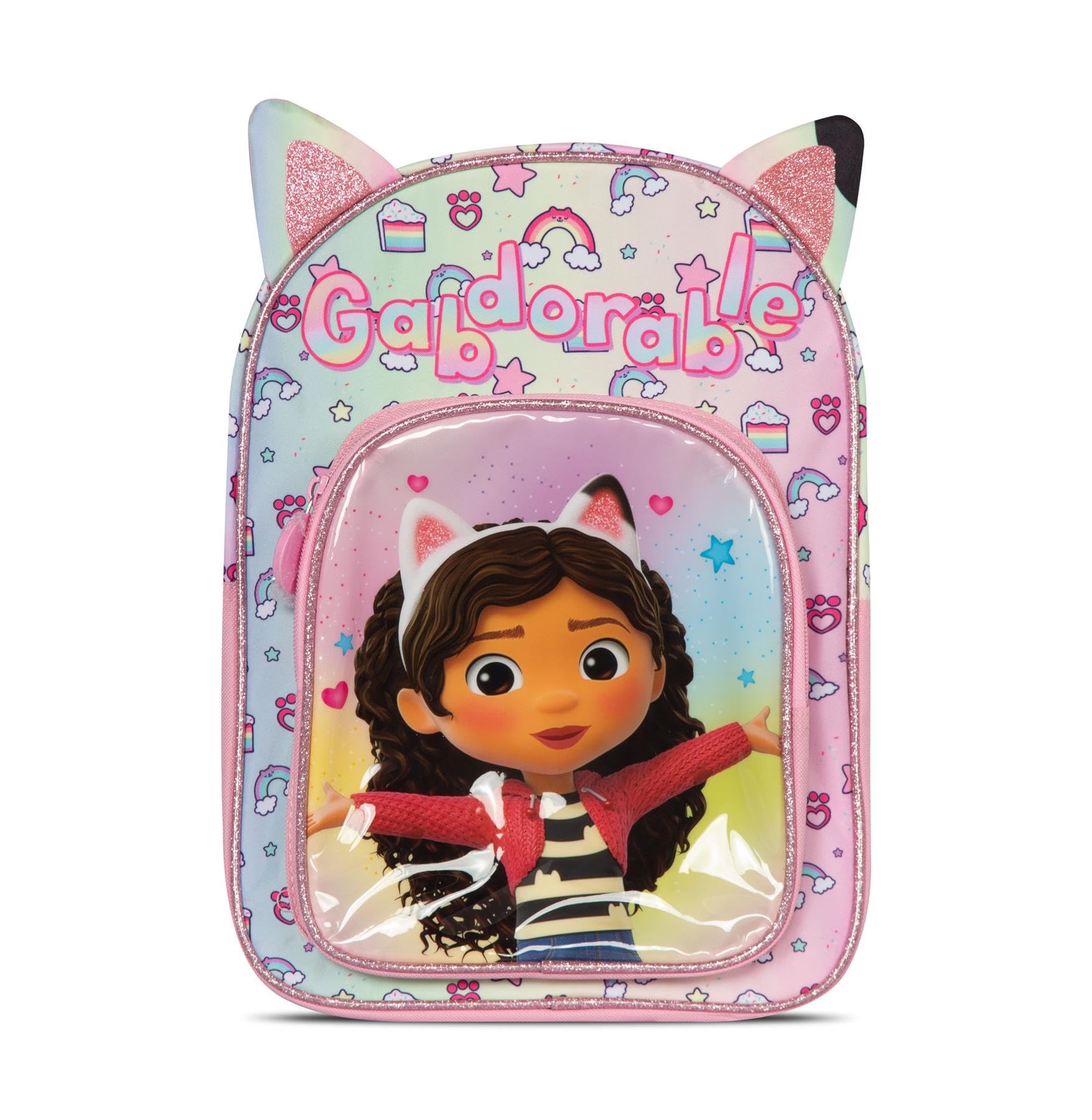 Mochila con arco de orejas de gato pastel para niños y niñas, con licencia oficial, mochila de regreso a clases, para cada viaje, personajes de televisión, mochila de guardería, correa ajustable