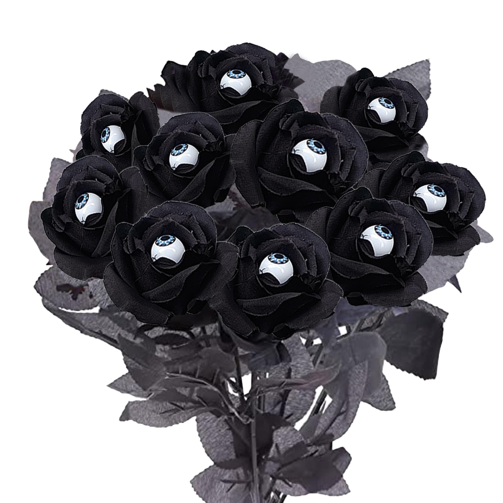 CNAFGBGG Halloween Bouquet 10PCS Artificial Halloween Flowers with Eyeballs Black Artificial Roses Silk Rose for Decorations Home Wedding Decor Black..
