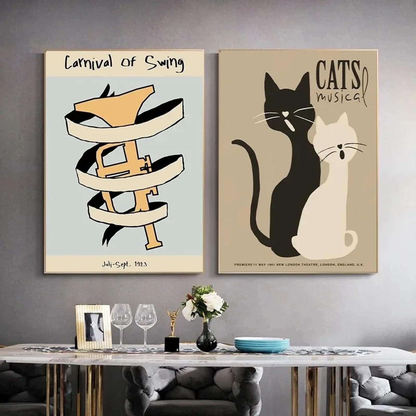 lianyibo Stampe su tela astratte moderne di festival jazz, poster di musica, sassofono, pianoforte, tromba, immagine artistica da parete per la decorazione della casa, 60x90cmx2 senza cornice.
