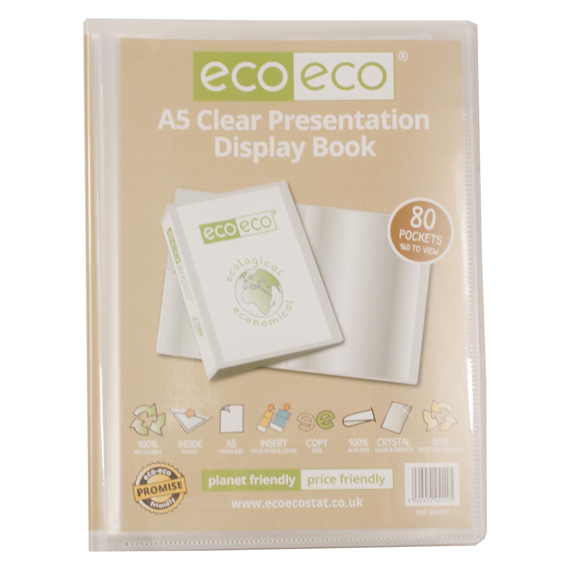 Eco-eco A5 100% Recycled 40 Pocket Black Flexible Cover Portfolio Book Folder Display Book