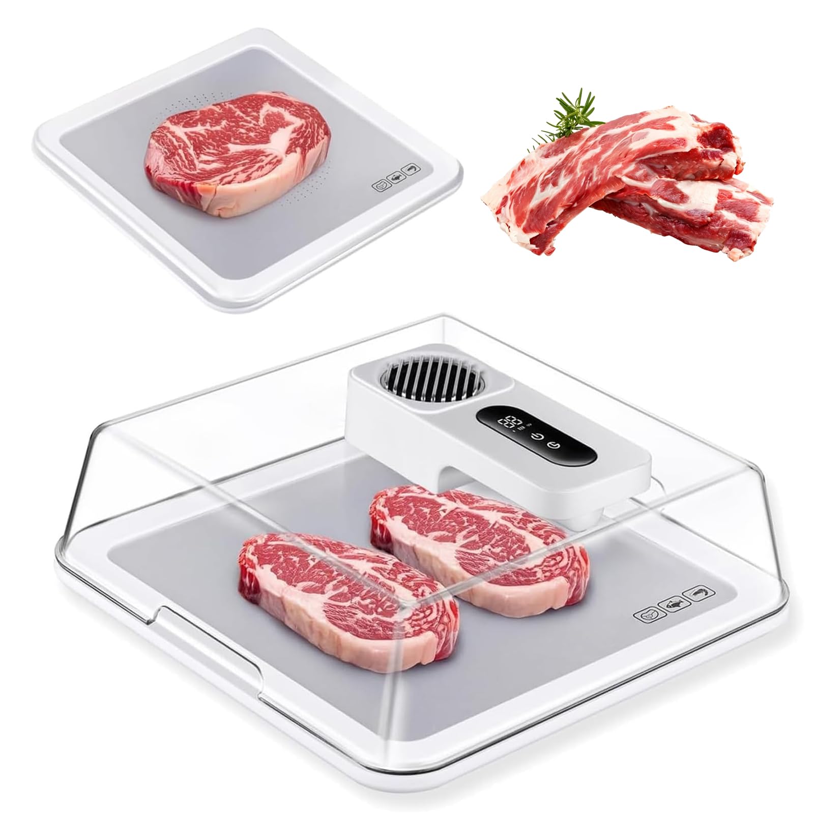 Vassoio elettrico per scongelare la carne, 4,2 l, Smart Thawing Box con tecnologia Airflow, sbrinamento veloce in 10 minuti per bistecca, pollo, pesce, frutti di mare