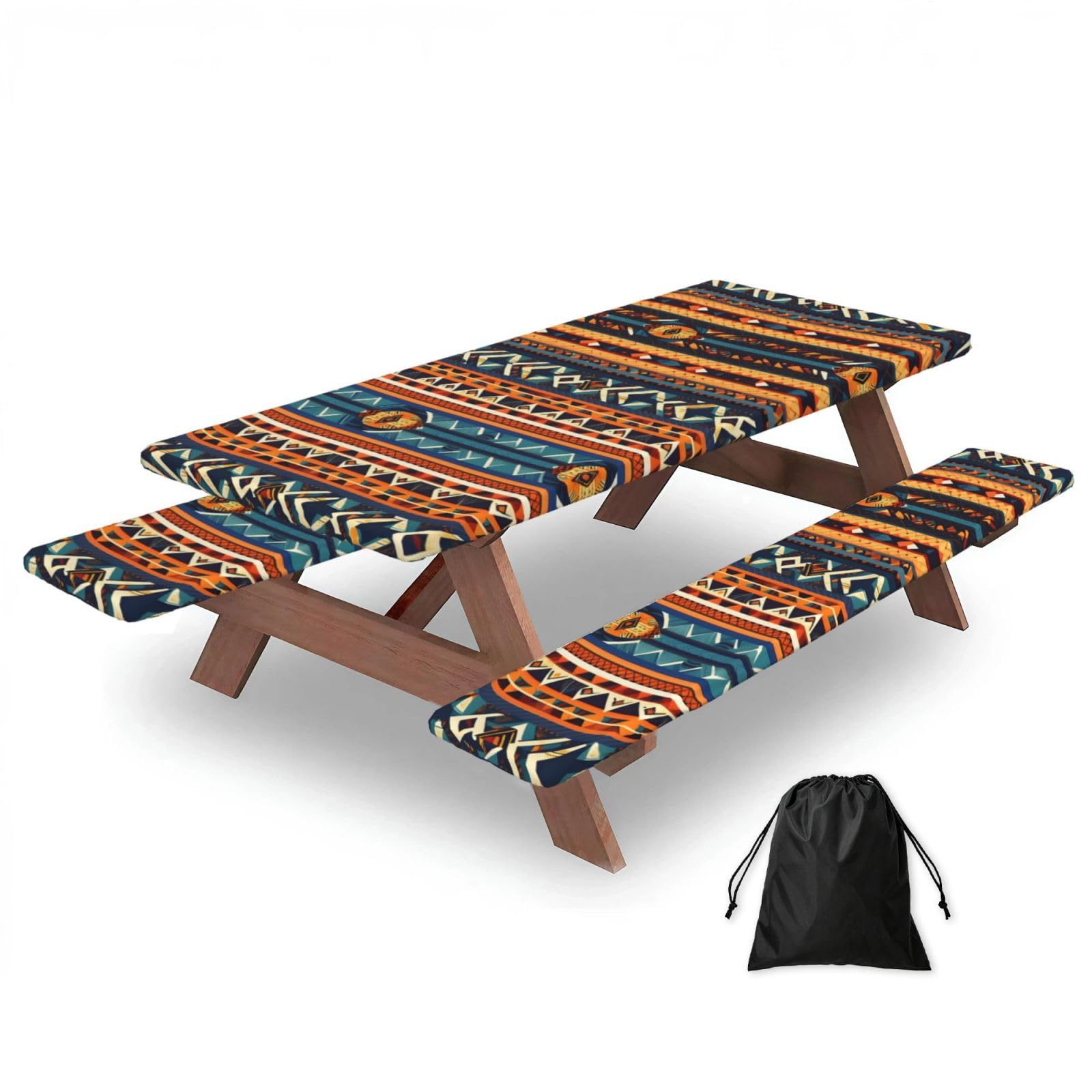 Zyjhyy Black African National Patterns Print 3 Pack Wipeable Picnic Bench Cover And Table Cover Lightweight Table Cloth For Camping Outdoor