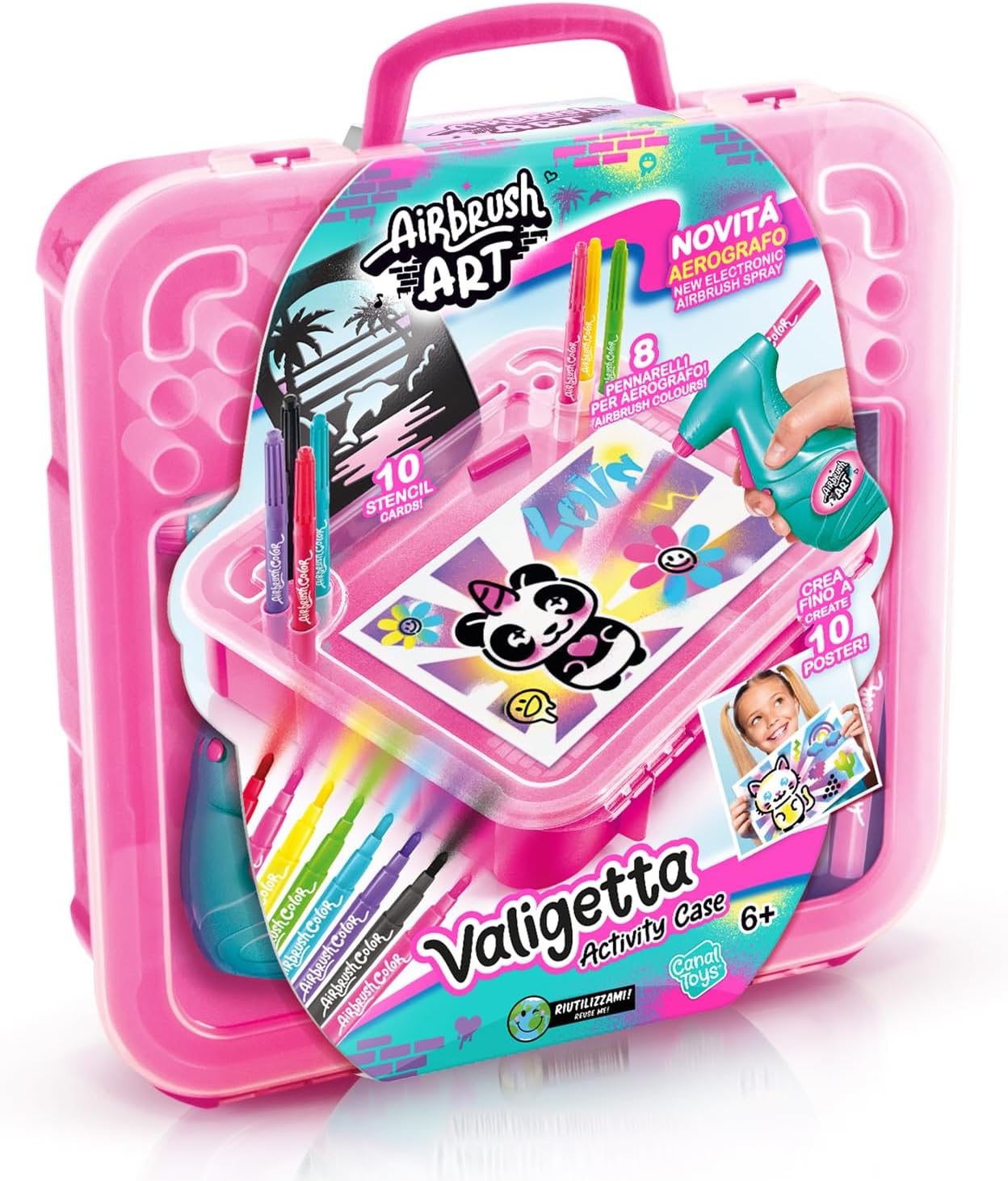 Airbrush Art AIR 017- Airbrush Activity Case Set with Paint Spray Gun and Paint Markers, 1 Set, Multi-Colour