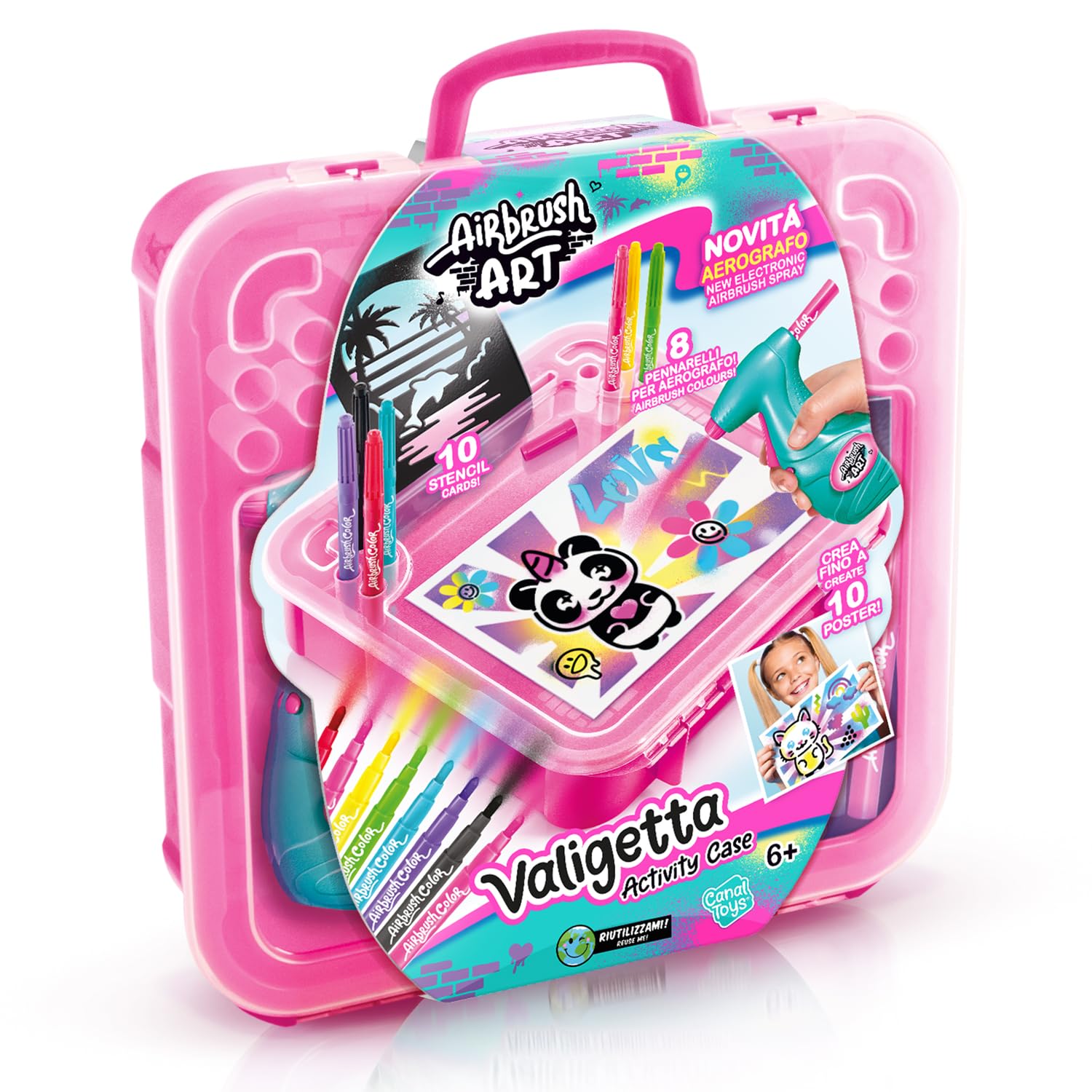 Canal Toys - Airbrush Art - Activity case with electronic spray, stencils and felt-tip pens - AIR 017, White