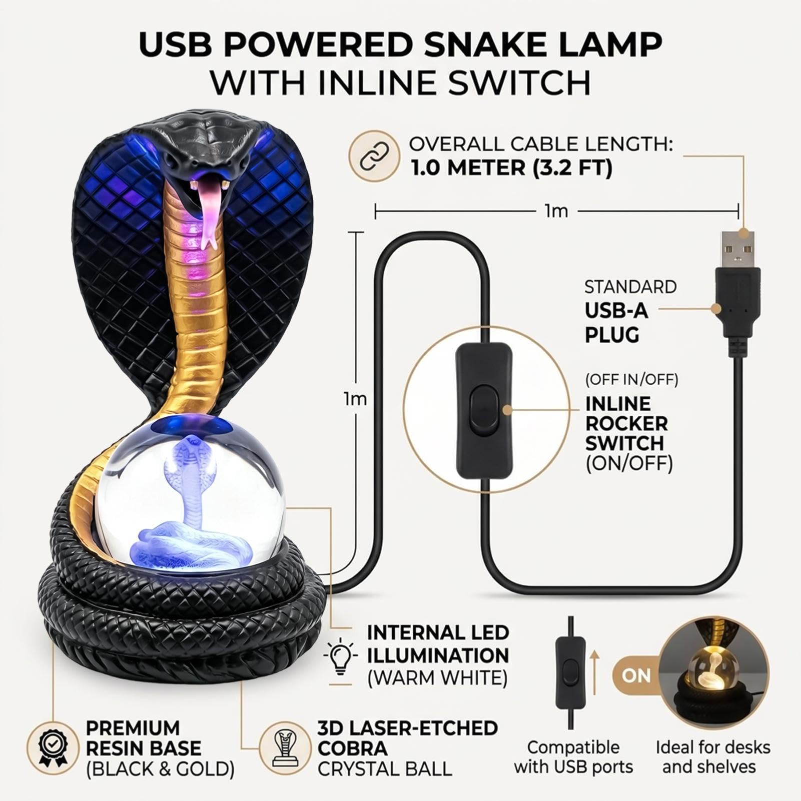 Lampka Biurkowa LED Żywiczna dekoracyjna z wtyczką USB