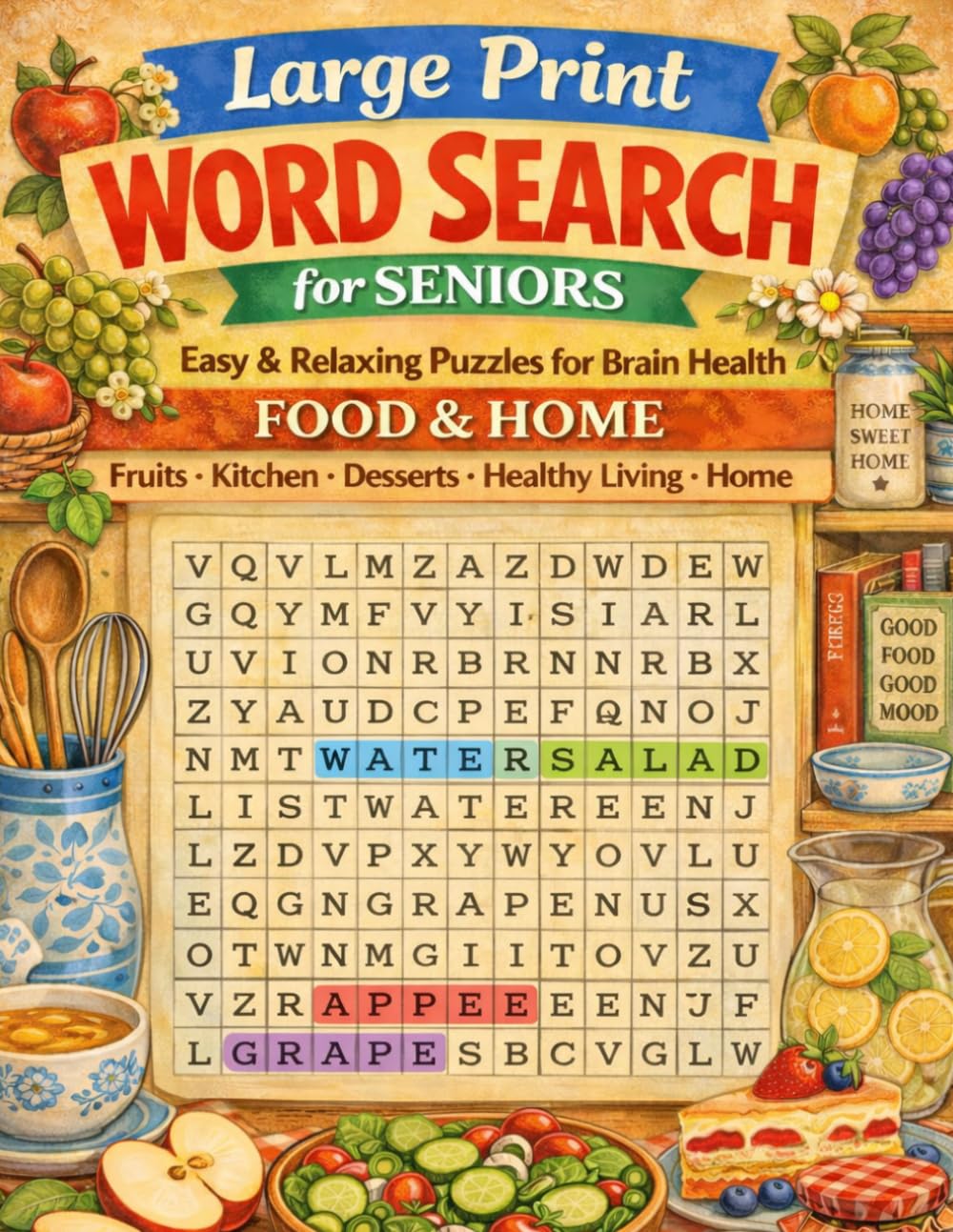 Large Print Word Search for Seniors: Food & Home: Easy & Relaxing Puzzles for Brain Health