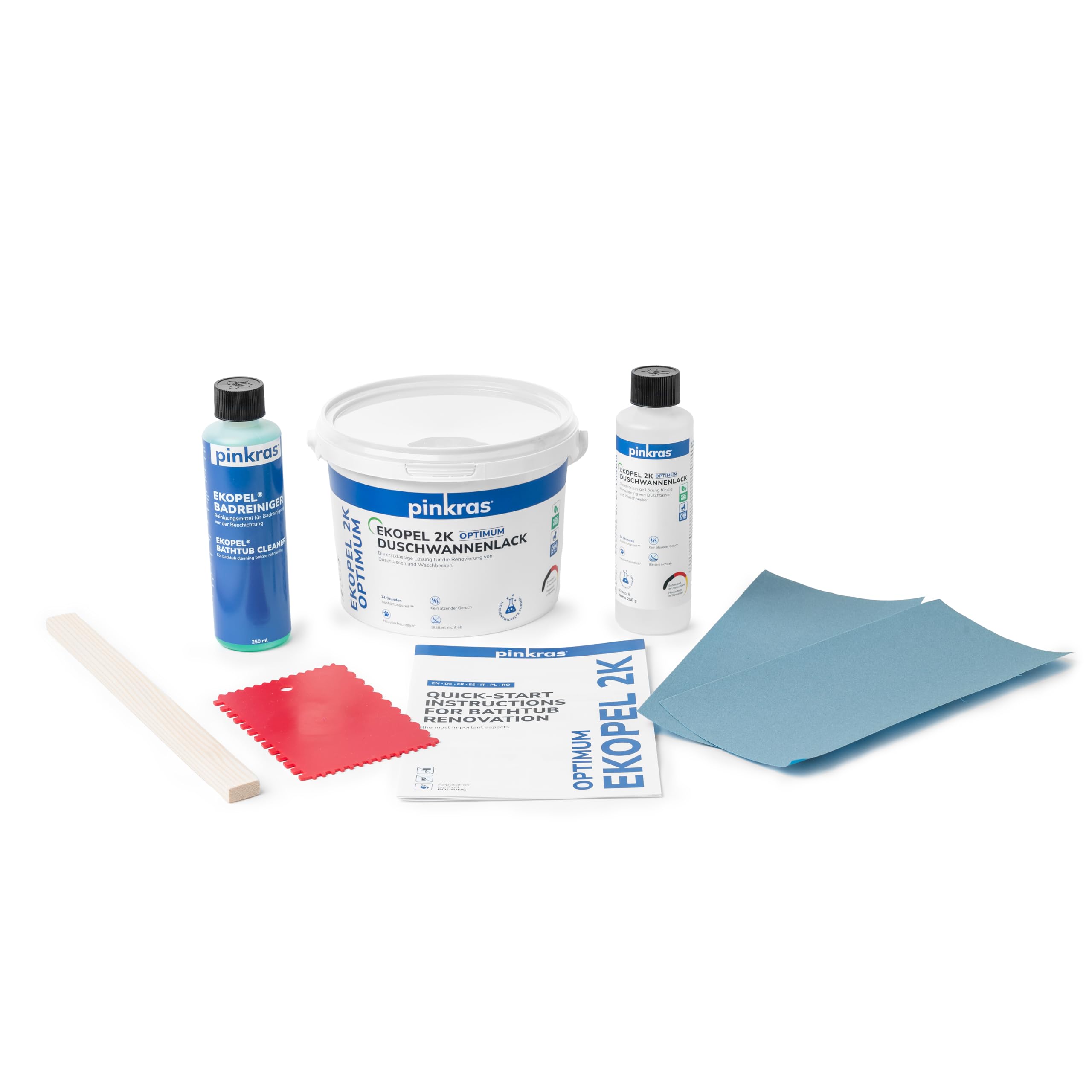 EKOPEL 2K Optimum Wasserfeste Farbe für Dusche | 24 St Härtungszeit| Badewannenlack weiß Set | Badewannen Beschichtung aus Emaille Lack | dicke Badewannenfarbe | Duschwanne bis 90x90 cm…