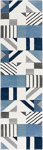 Vista 71 de SAFAVIEH Alfombra de área de 8 x 10 pies – Colección Hollywood – Grande – Marfil y azul pavo real, diseño moderno de mediados de siglo, no desprende