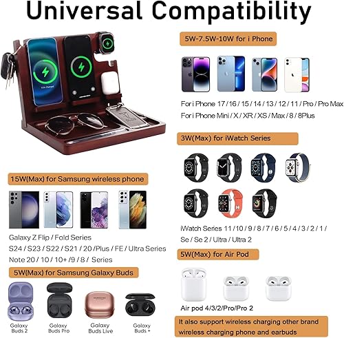 Miniatura 19 de Estación de carga de mesita de noche, soporte de carga inalámbrica de carga rápida de 27 W para iPhone/iWatch/Airpod/Samsung, estación de 8801,nogal