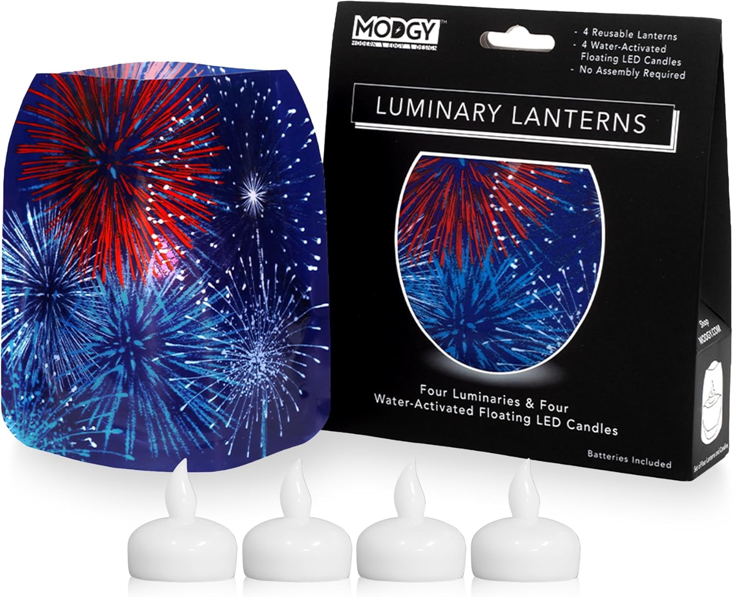 MODGY Luminary Lanterns Candle Holder Decorative Indoor Outdoor Decor, Lanterns for Wedding Centerpiece Decoration Outside Patio 4-Pack, with Flameless Floating LED Candles BoomBoom