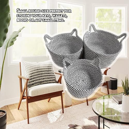 Miniatura 6 de Cestas pequeñas tejidas  Mini contenedores de almacenamiento  Organizadores de cuerda de algodón para guardería  Bonita cesta redonda de orejas de