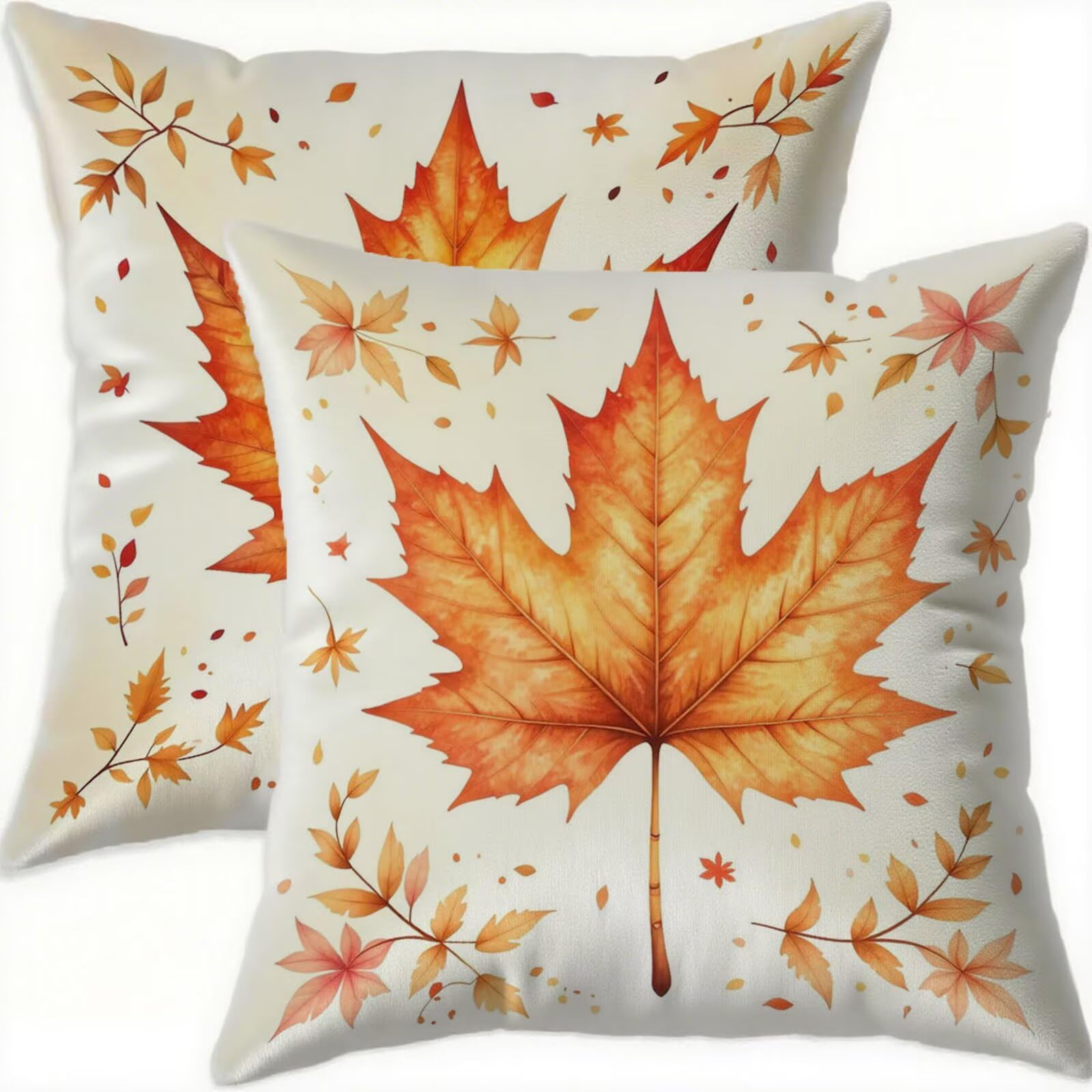 Housse de coussin 70x70cm velours orange de qualité supérieure avec motif feuille A839