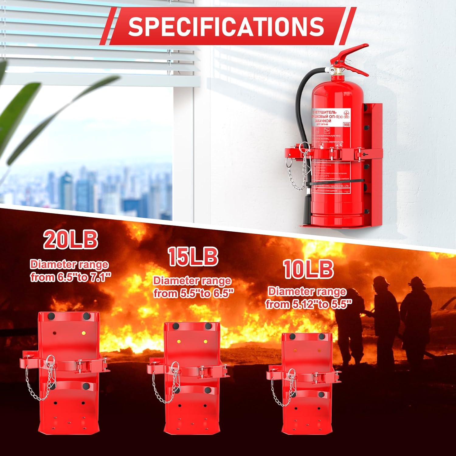 Fire Extinguisher Mount, Heavy Duty Fire Extinguisher Bracket with Screws Fits 10lb Dry/5lb Co2 Extinguisher for School Home Garage Laboratory and Vehicle Perfect for Wall Mount,1pcs