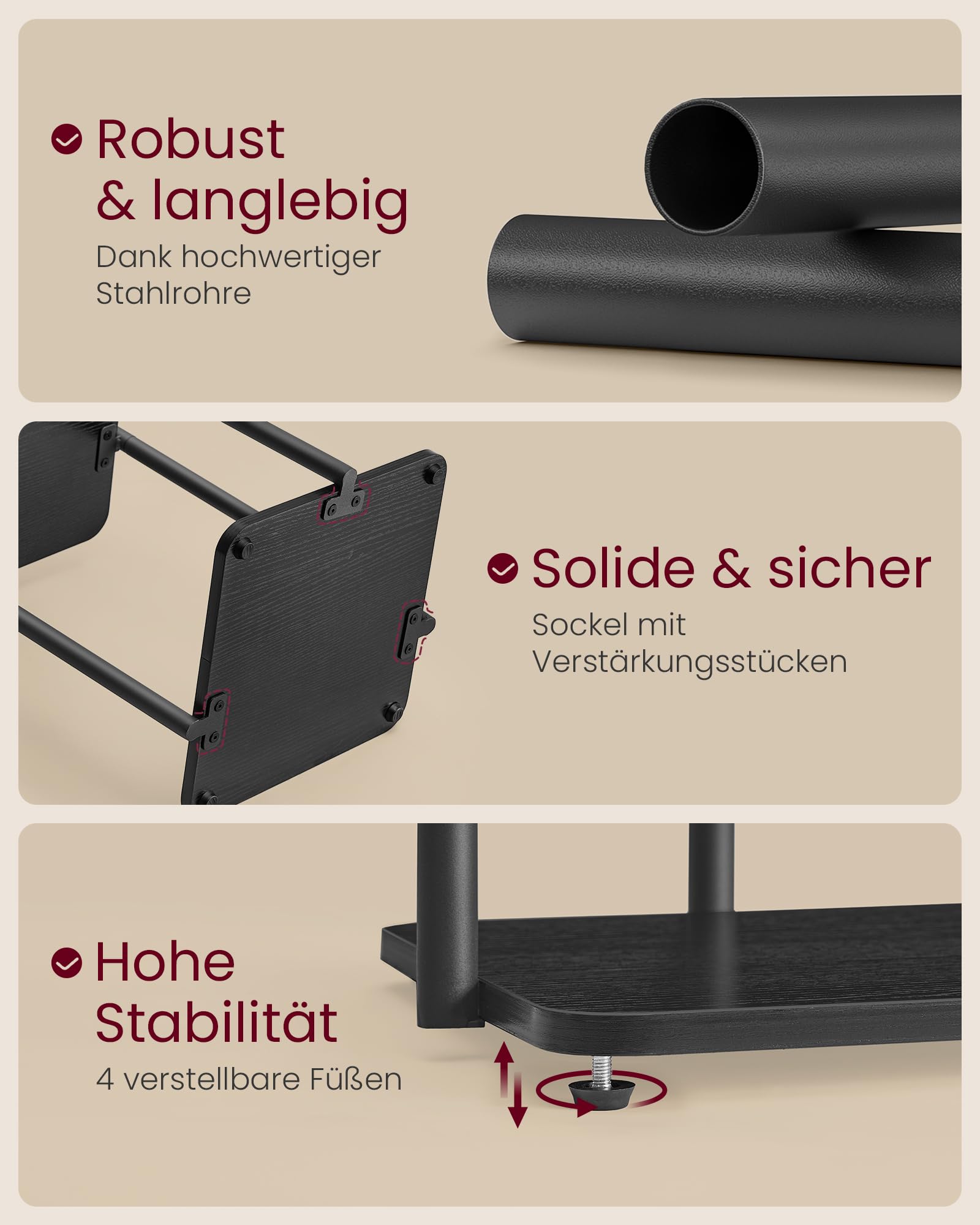 VASAGLE Stehlampe mit Regal, mit 3 Holzregalen, Lampenschirm aus Stoff