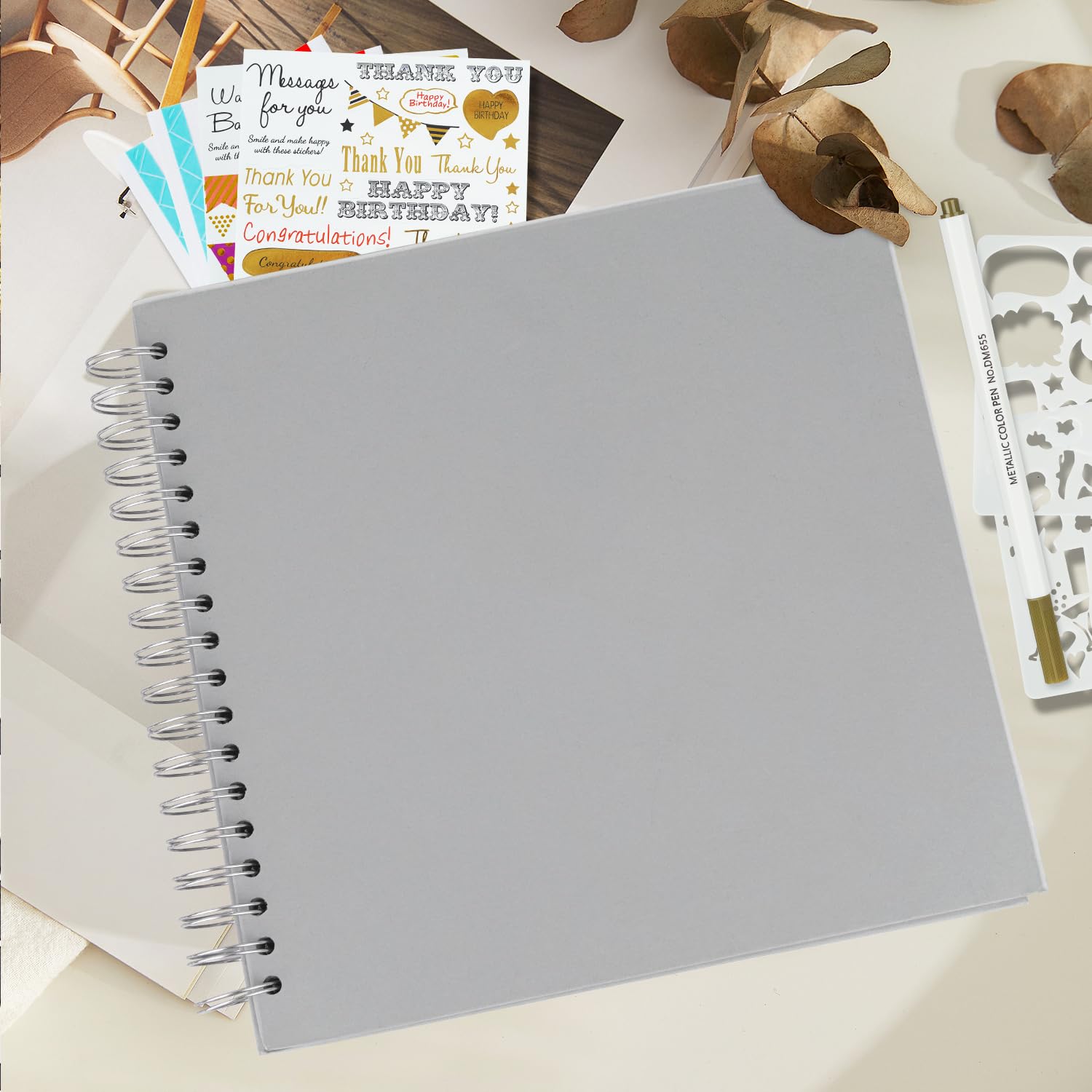 Miaikoe DIY Scrapbook Album 20.5x20.5 cm Hardcover Kraft Blank Paper Scrap Book with 20 Sheets Memory Book for Family Wedding Photography Anniversary (Grey) - Image 2