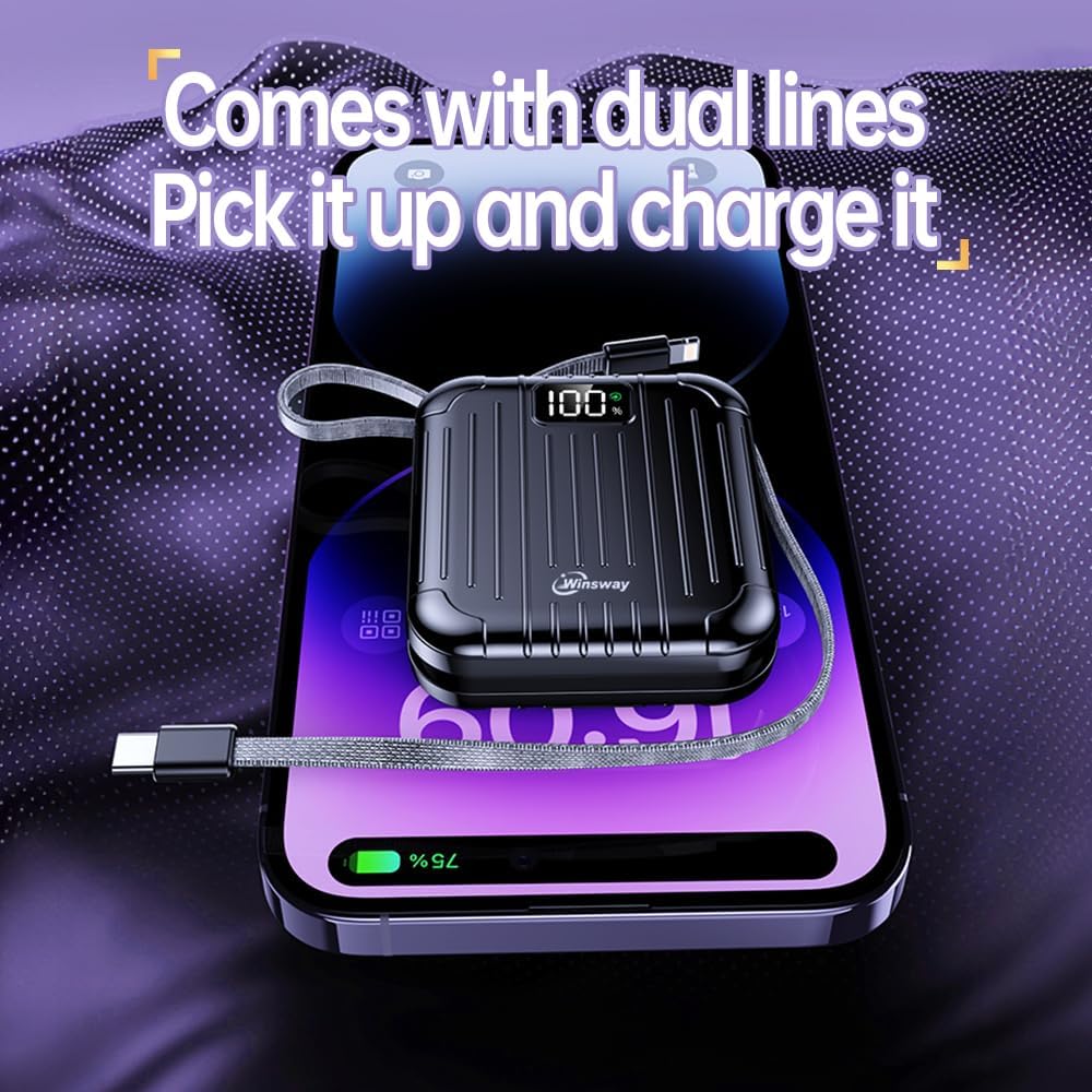 10000mAh Small 22.5W Power Bank with Built in Cable, 3A Fast Charging, 4 Outputs 2 Inputs, Mini Portable Charger for Samsung Google Pixel LG Moto iPhone iPad - Image 8