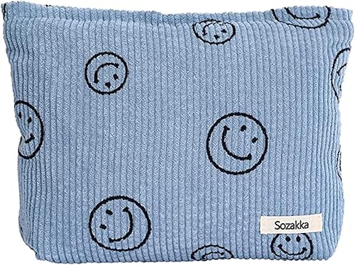 Miniatura 2 de Smiley Face - Bolsa de cosméticos de pana de gran capacidad bolsa de maquillaje de viaje bolsa de aseo para mujer 1 beige Bolsa de cosméticos de
