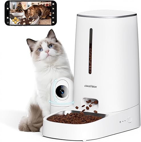 Comedero automático para perros y gatos de 4 litros con cámara, video HD 1080P con visión nocturna, cámara extraíble, dispensador inteligente de