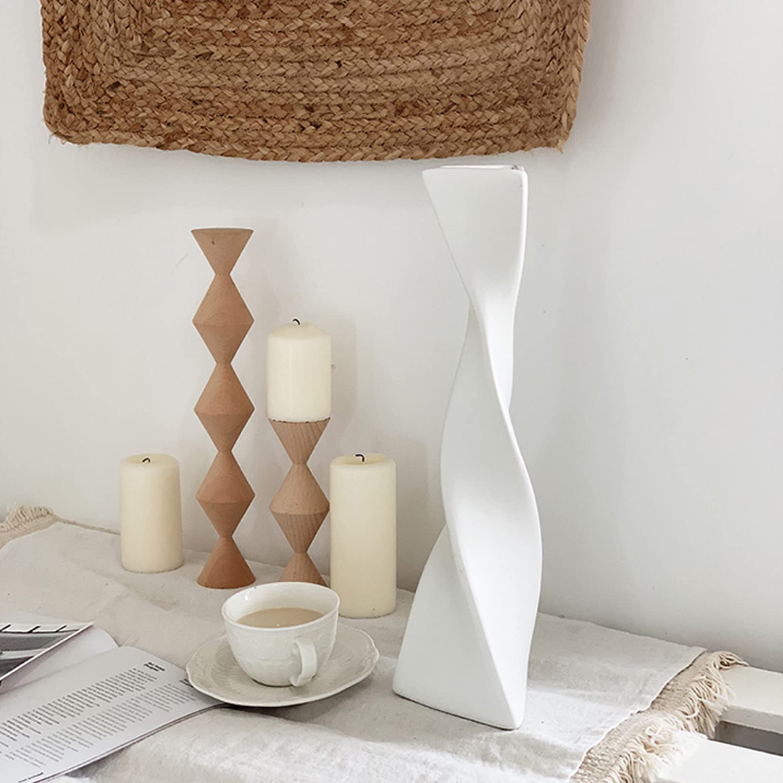 Cutfouwe Vaso in ceramica bianca, moderno per erba della pampa, realizzato a mano, decorazione boho, altezza 40 cm, per decorazione da tavolo, matrimonio,vaso bianco