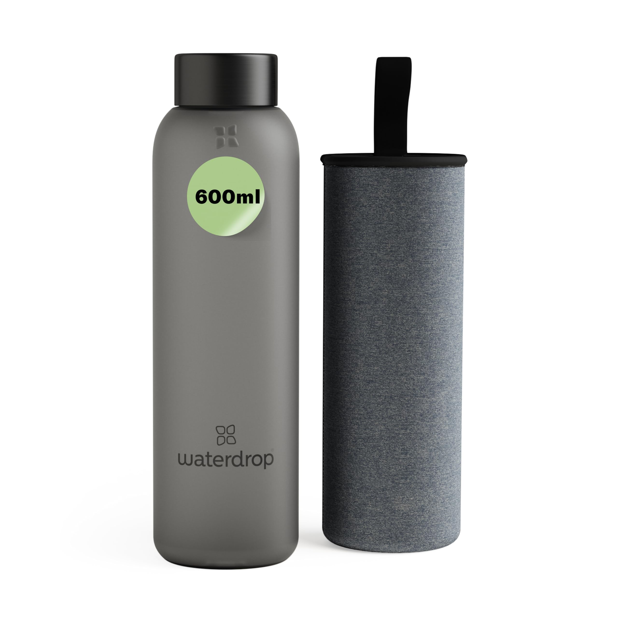 waterdrop® Borraccia in Vetro 600ml – Borraccia Personalizzata con Tappo in Bambù, Custodia Neoprene, Antigoccia – Borracce Design per Sport, Ufficio, Viaggio, Casa