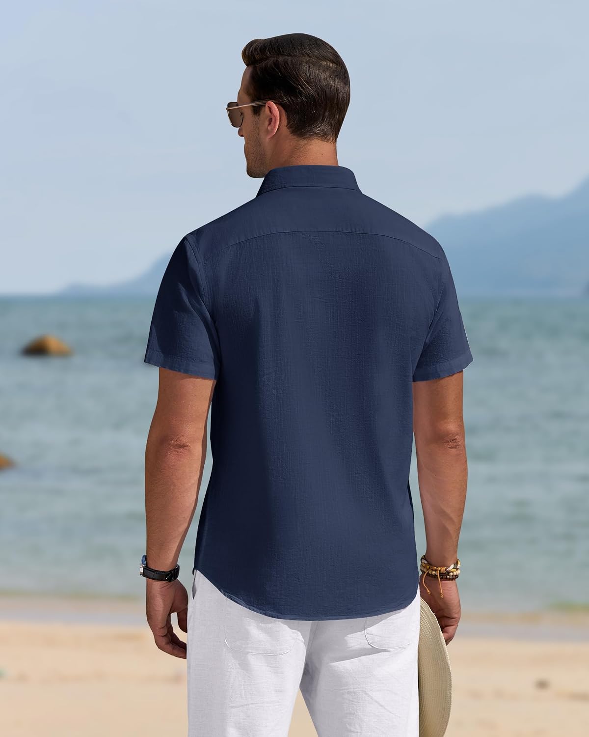 J.VER Men's Linen Short Sleeve Shirts Cotton Casual Lightweight Button Down Shirt Beach Vacation Summer Tops with Pocket thumbnail