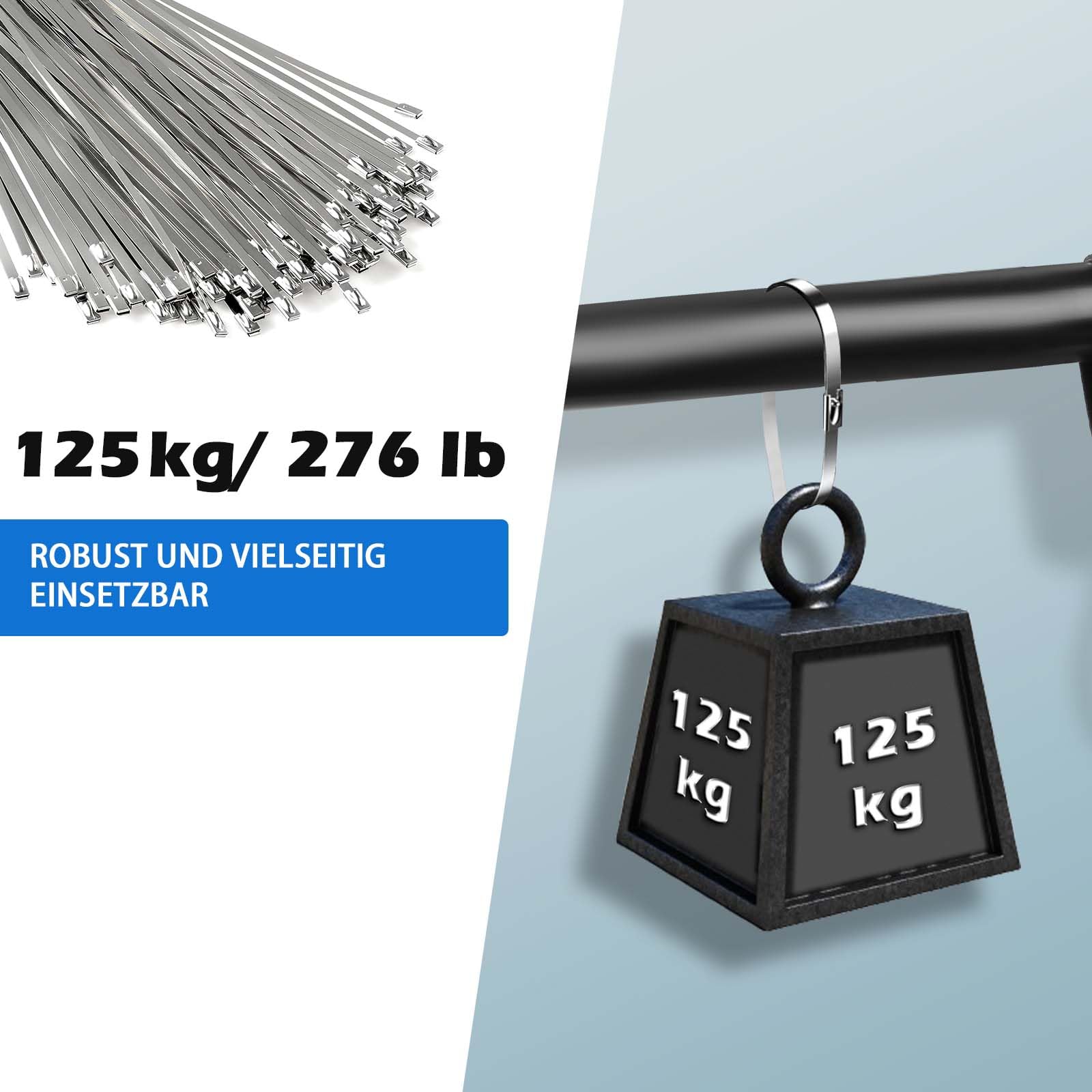 Metall-Kabelbinder 50 Stück – 304 Edelstahl, 30,8 Cm Länge, Zugfestigkeit 90 Kg | Für Zaun, Auto, Outdoor, Hitzebeständig