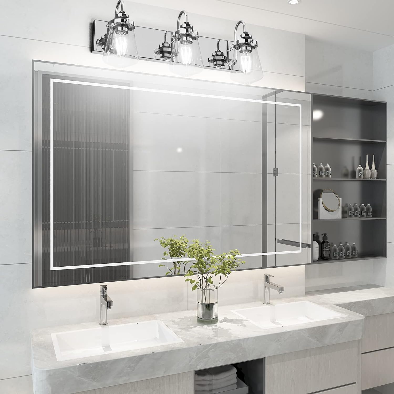 Aipsun Chrome Vanity Light for Bathroom 3 Lights Farmhouse Bathroom Lights Fixtures Over Mirror with Clear Glass Shade(Exclude Bulb)