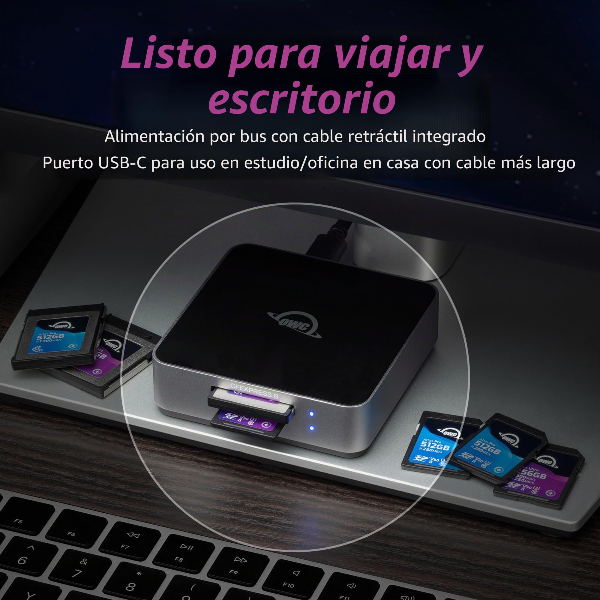 OWC Atlas Dual CFexpress + Lector de Tarjetas SD, USB-C Doble Ranura CFexpress Tipo B y SDXC UHS-II Lector de Tarjetas (OWCTCCFXBSDRDR)