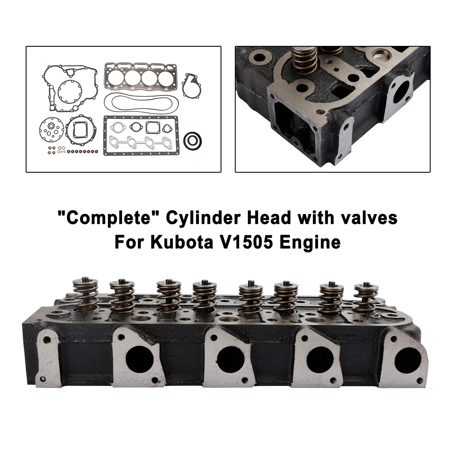 Topteng Complete Cylinder Head Assy+Gasket Kit Apto para Kubota V1505 V1505T V1505E V1505D, Apto para Kubota Tractor B2910HSD B7800HSD B3030HSD B3030HSDC B3200HSD B3300S