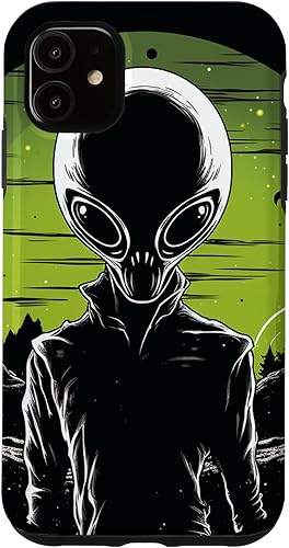 Vista 7 de iPhone 14 Pro Cute Green Alien Head UFO Space Face Alien Case