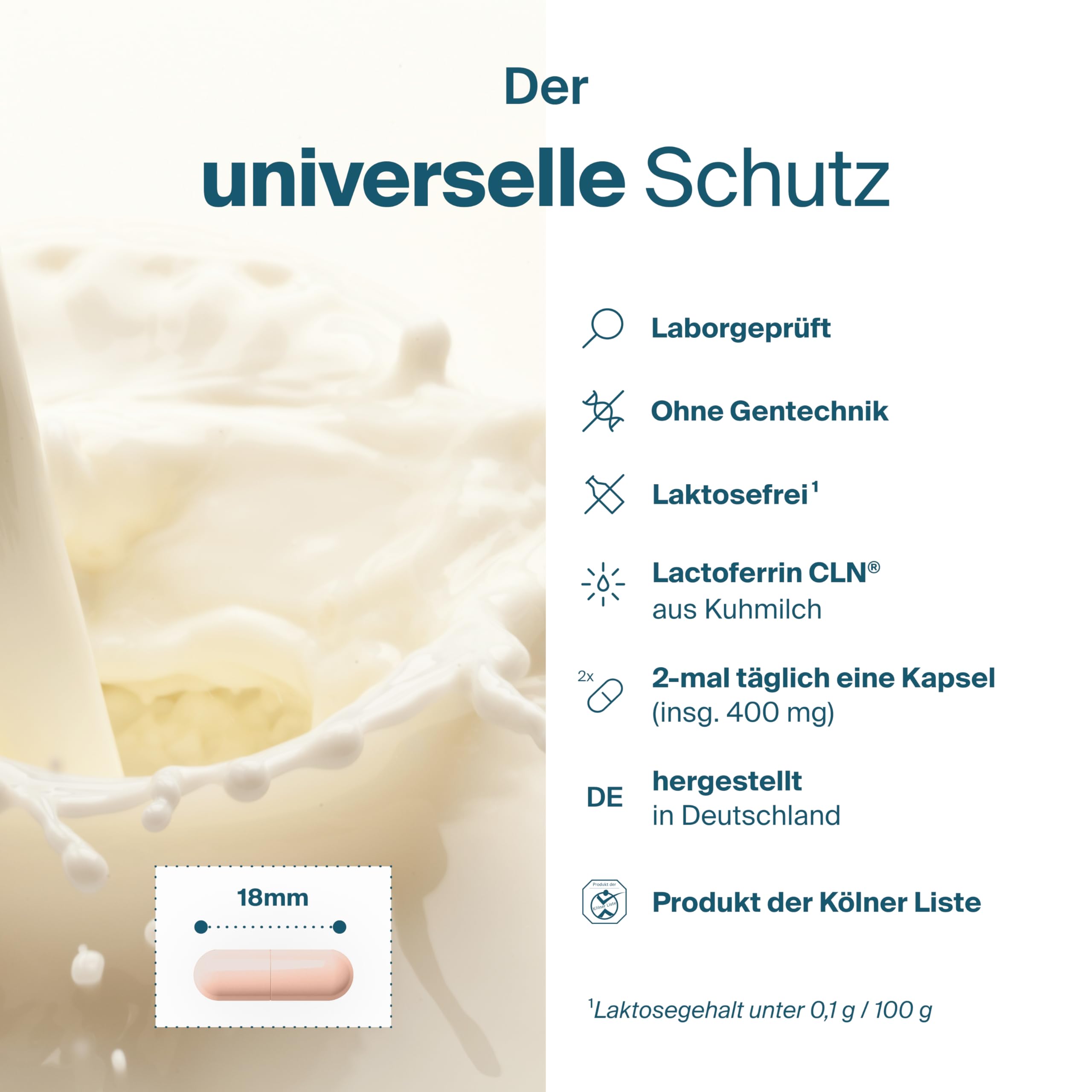 Lactoferrin CLN® 97% – 60 Kapseln, 400mg täglich | Premium-Qualität, gut verträglich & ohne Zusatzstoffe | Hochreines eisenbindendes Milchprotein