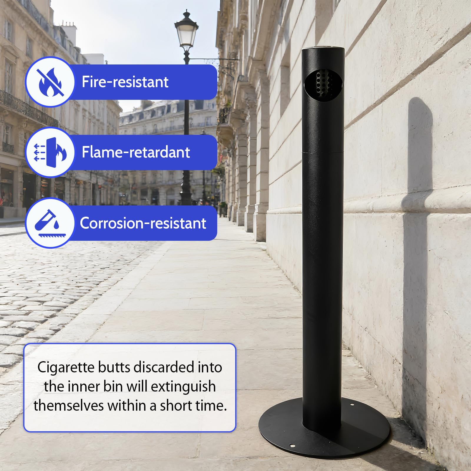 Cendriers sur Pied en Acier Inoxydable | Pour Usage Extérieur, Cendriers Noirs pour Zones Fumeurs