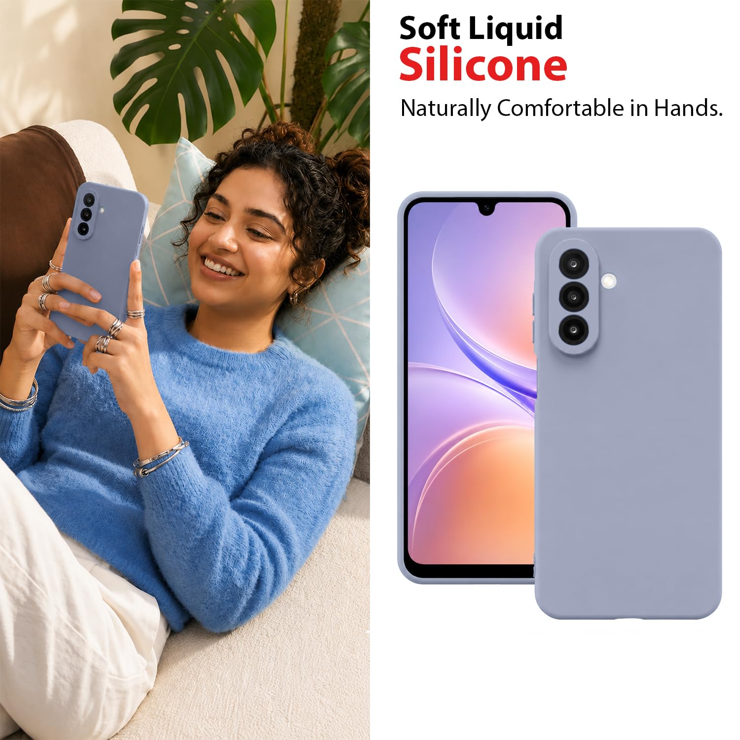Samsung Galaxy M36/F36 Silicone Case - Shockproof & Grey -5 Samsung Galaxy M36/F36 Silicone Case - Shockproof & Grey -5