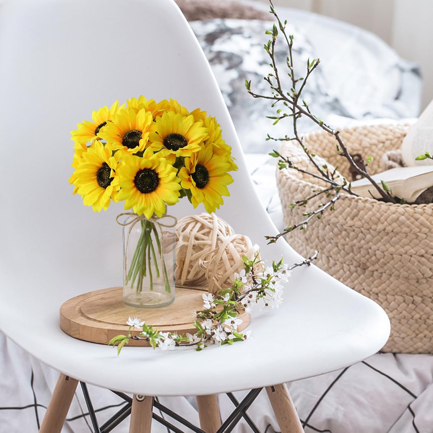 Leftover Sunflower Artificial Flowers in Vase,Sunflower Decor,Flower Centerpieces for Tables,Fake Flowers in Vase for Summer Decor, Yellow Decor - Image 5