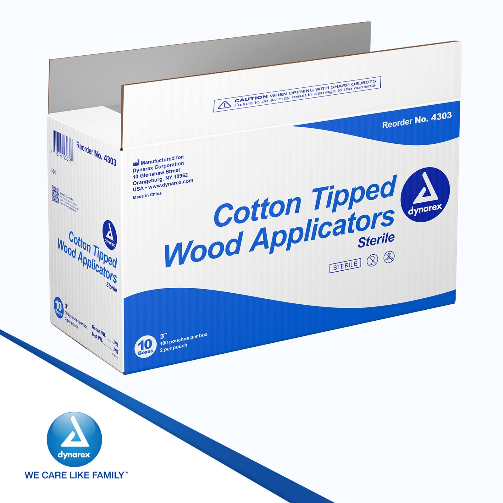 Dynarex 3-Inch Sterile Cotton Tipped Applicators - Single-Use Wooden Cotton Tip Applicators for Wound Care & Dressing, Hygiene, Make Up, Cleaning Tools, Jewelry - 2 per Pouch, 200 Pouches x 10 Boxes