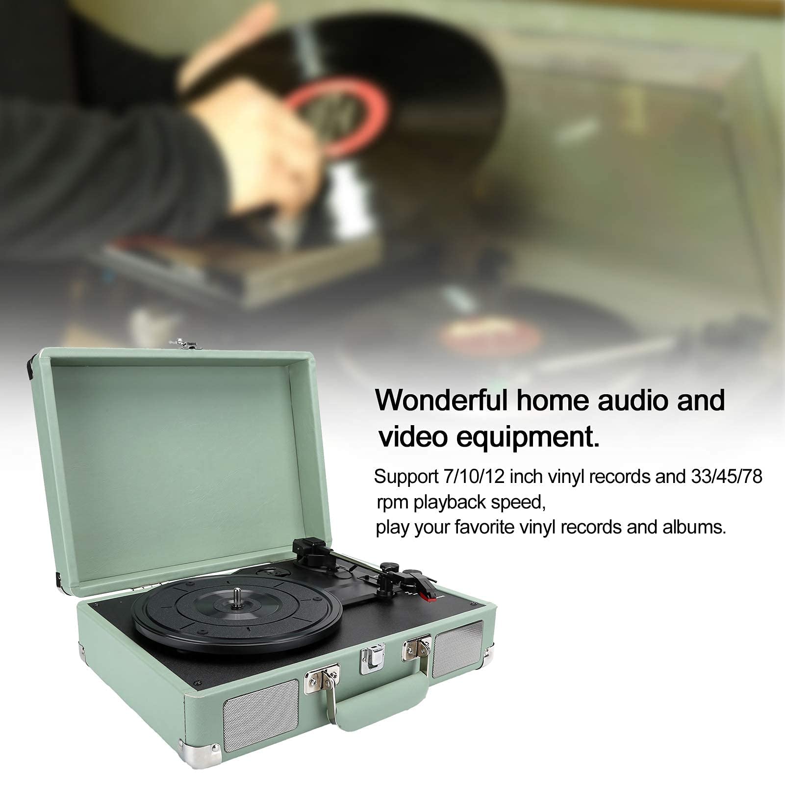 Giradischi in Vinile, Giradischi Portatile Vintage con Giradischi Bluetooth, 33/45/78 Giri, Altoparlanti Stereo integrati, Supporto 100/u2011, Dischi in Vinile da 7/10/12 Pollici