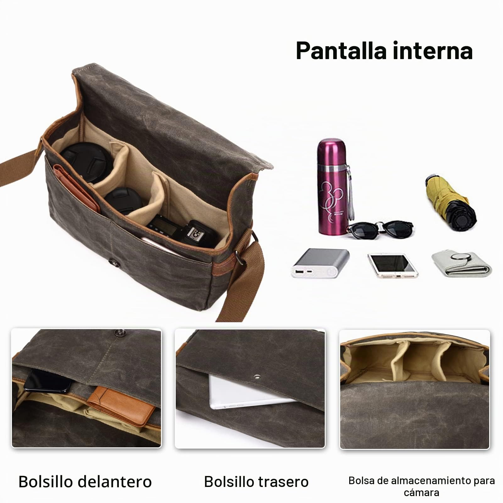 FANDARE Bolso de la Cámara de DSLR Bolso de la Lona Bolsa de Honda Hombre Mujer Bolso Bandolera Bolsa de Mensajero para Estudiante Viaje Trabajo Universidad Business Bolso Ejercito Verde
