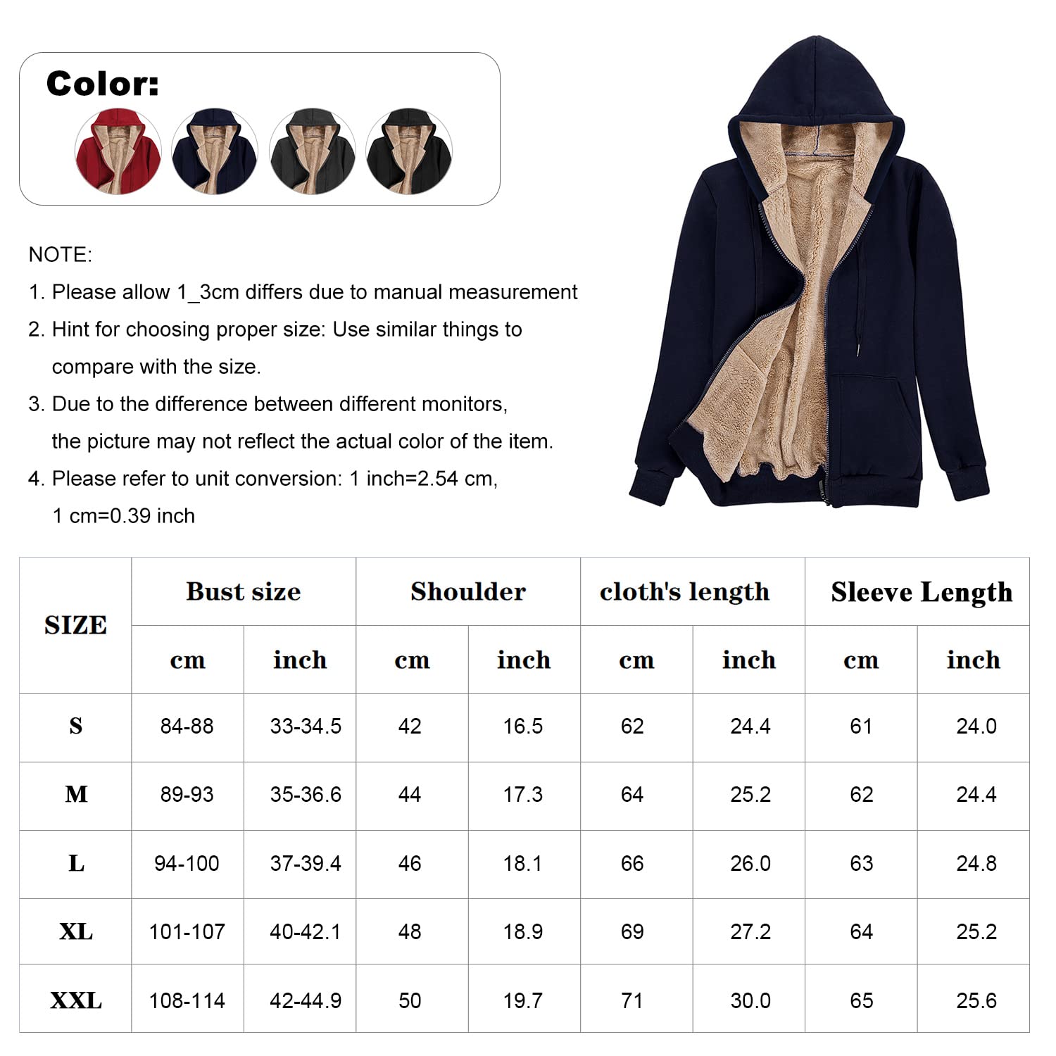Voqeen Felpe Donna con Cappuccio Caldo Felpa in Peluche Cerniera Coulisse con Tasca Cappuccio Cordoncino Manica Lunga Sweatshirt Hoodies Cappotto Giacca Autunno Inverno
