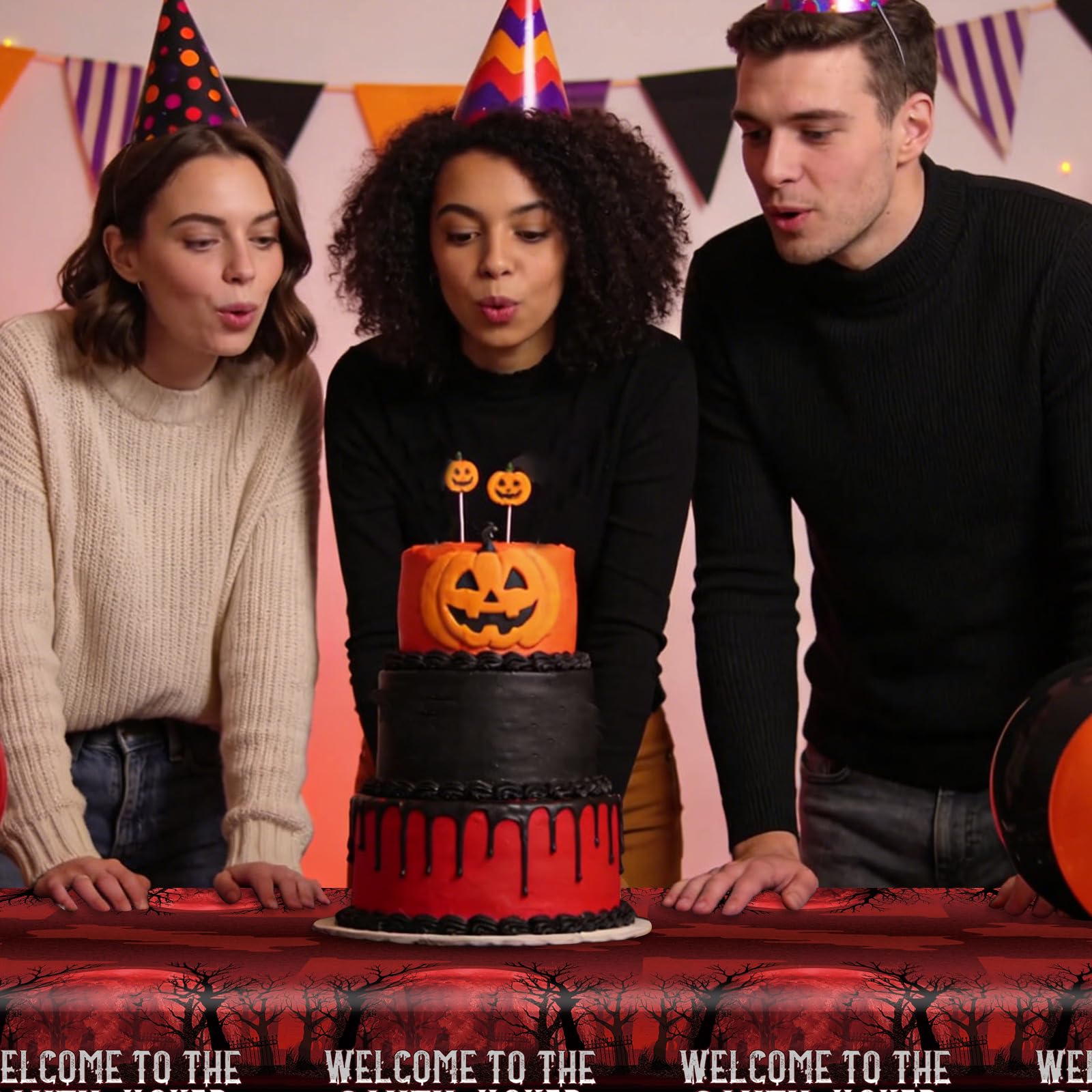 3pz Welcome To The Other World Tovaglia, 137x274cm Spaventoso Invertire Demone Tavolo Coperture per Compleanno Halloween & Invertire Festa Stanza Parete Decorazione Forniture & Foto Accessori