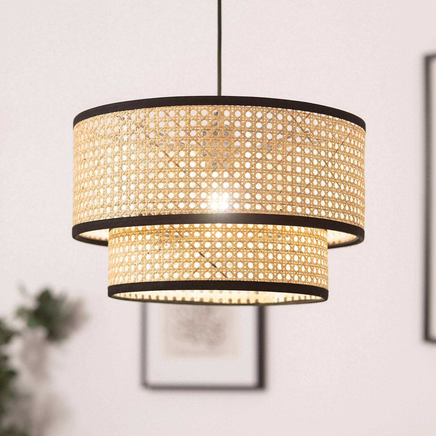 LEDKIA LIGHTING Lámpara Colgante Ratán Huela Doppio | Estilo Boho Natural | Casquillo E27 | No Incluye Bombilla | Uso Interior | Diseño Artesanal y Acogedor | Ideal para Salón; Comedor; Dormitorio