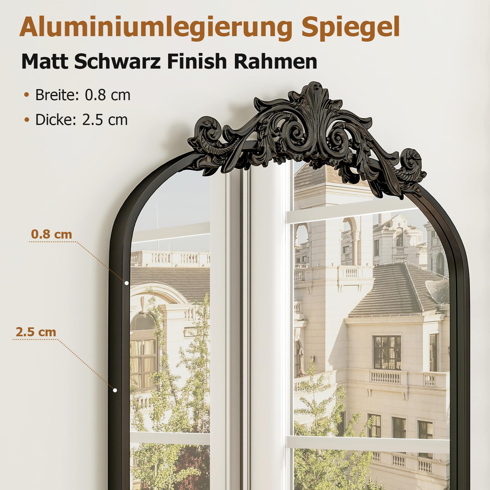 Koonmi Vintage staande spiegel, 70 x 180 cm, onbreekbare staande spiegel met mooi retro graveerproces, voor slaapkamer, hal, zwart