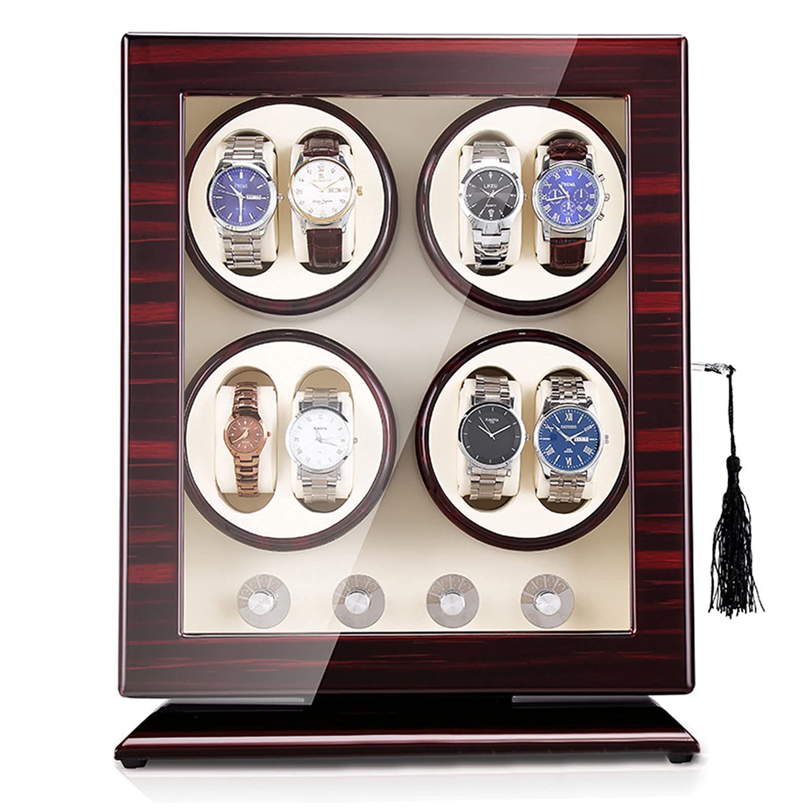 MYUYEE Watch Winder Vertical 8 Watch Winders With Led Backlight, Watches Shaker With Quiet Motor Automatic Rotary Winding, Mechanical Wooden Watch Box With 5 Modes,Leather 02 (Leather 05-A)
