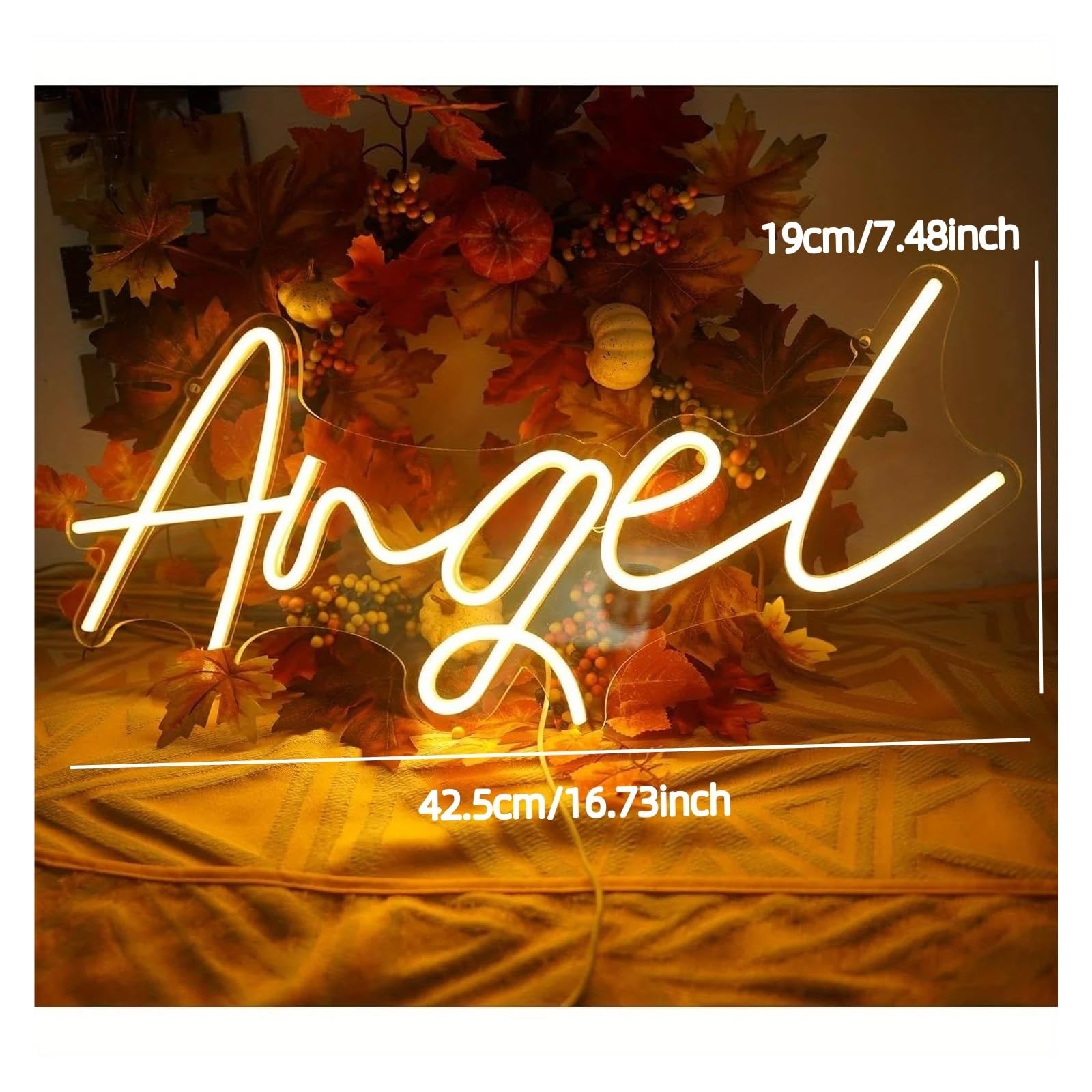 Insegna al Neon Angel Insegna Al Neon Lettere Luce Dimmerabile Per Bambini Camera Da Letto Asilo Nido Chiesa Festa Di Compleanno Decorazione Da Parete 42.5cmx19cm