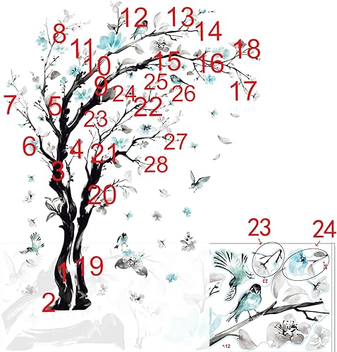 Miniatura 6 de decalmile Calcomanías de pared grandes con diseño de árbol de acuarela, ramas de flores azules, decoración de pared para sala de estar, dormitorio,