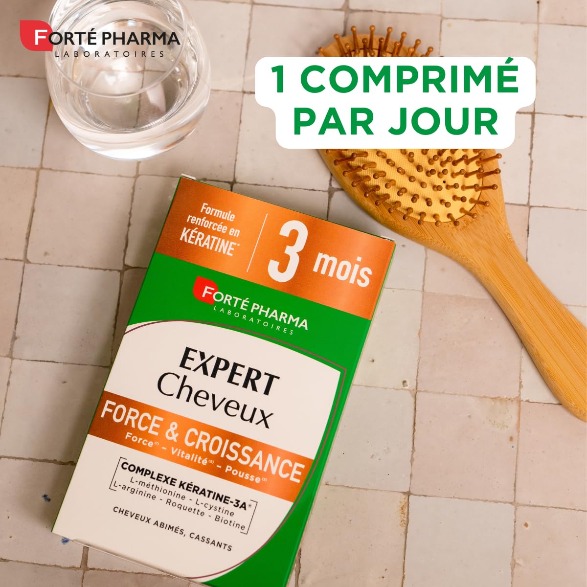 Forté Pharma Complément cheveux Expert Cheveux Force & Croissance 90 cp | Complément alimentaire Vitalité capillaire pour cheveux abîmés & cassants, renforcé en Kératine, 3 mois renouvelable