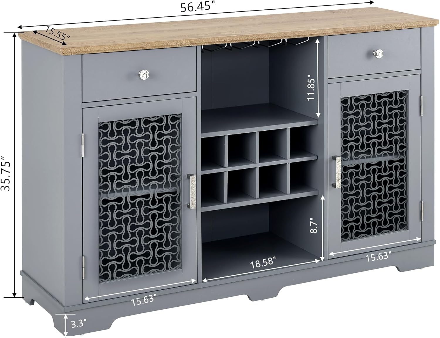 Modern Sideboard Farmhouse Buffet Cabinet with 2 Drawers, Elegant Glass Door Cabinets, Wine and Glass Rack, Coffee Bar for Dining Room, Living Room, Hallway, Light Blue
