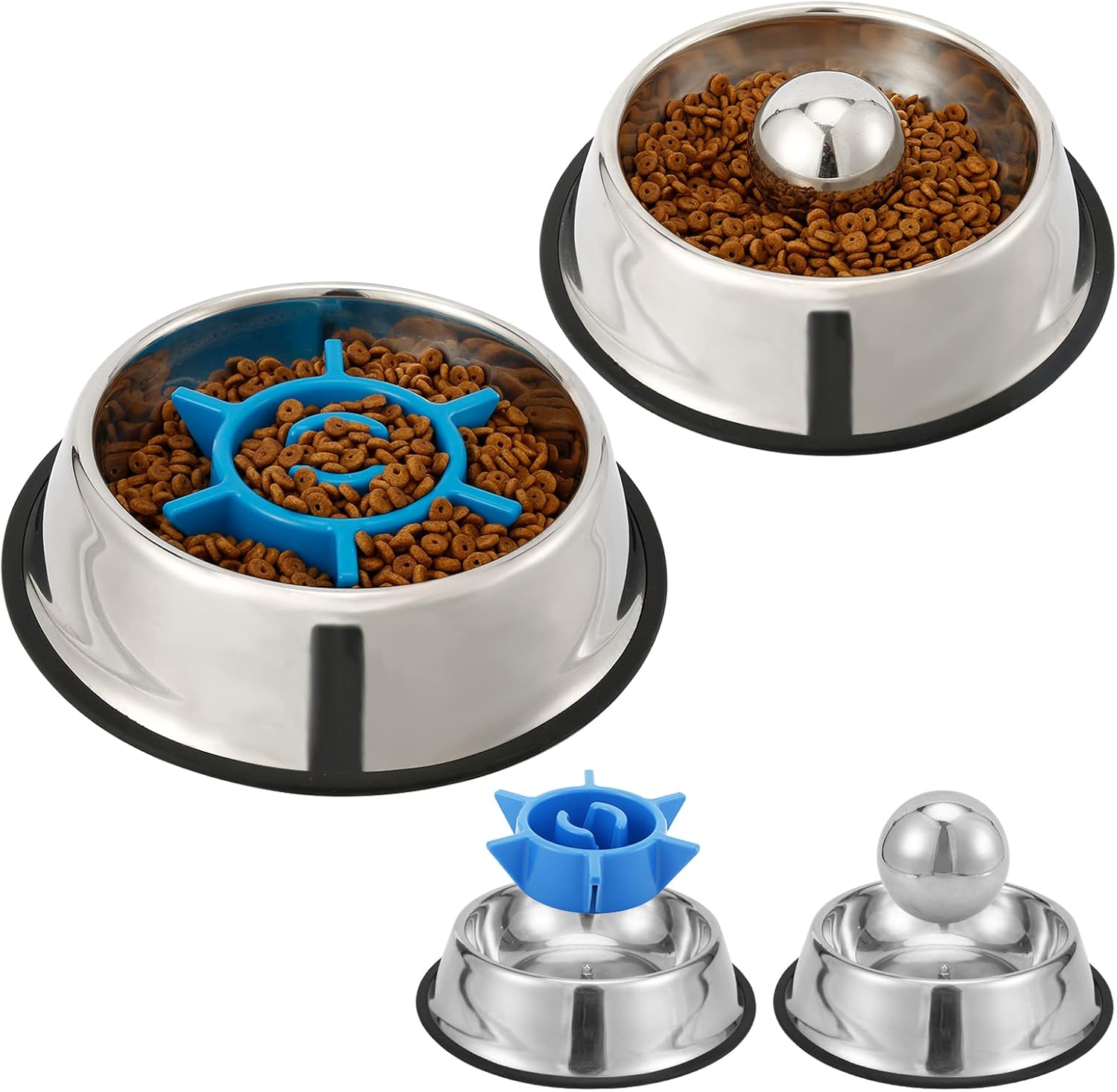 Demountable Dog Slow Feeder Bowl Stainless Steel Dog Maze Bowl for