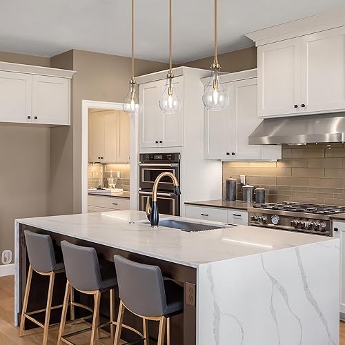 Miniatura 3 de KSANA Iluminación colgante de cristal dorado para isla de cocina, moderna lámpara colgante galvanizada con pantalla de vidrio transparente para