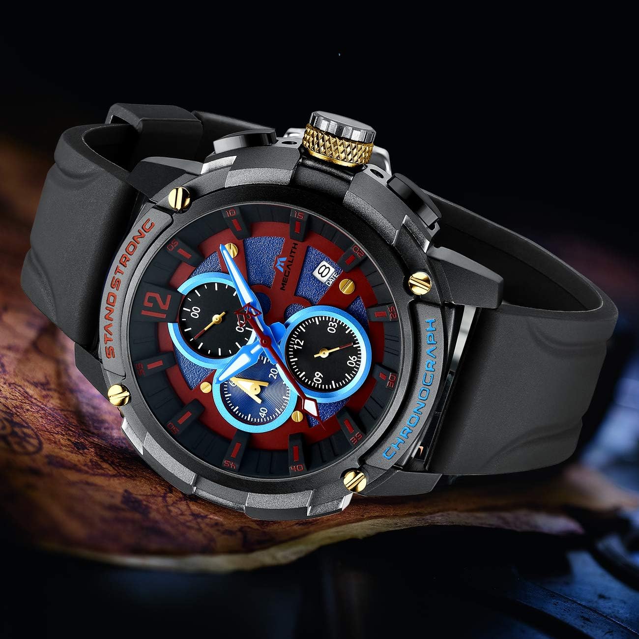 Buy MEGALITH Men's Watch 50mm Rubber Chronograph Waterproof Large Face